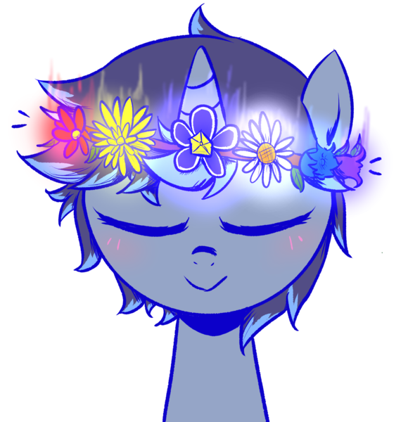 Size: 2752x2849 | Tagged: safe, artist:ce2438, derpibooru import, oc, oc:moonlight toccata, unofficial characters only, pony, unicorn, blushing, bust, cute, eyes closed, female, floral head wreath, flower, image, png, simple background, smiling, solo, transparent background