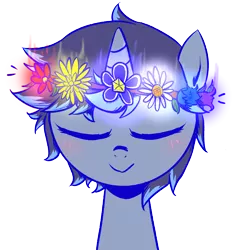 Size: 2752x2849 | Tagged: safe, artist:ce2438, derpibooru import, oc, oc:moonlight toccata, unofficial characters only, pony, unicorn, blushing, bust, cute, eyes closed, female, floral head wreath, flower, image, png, simple background, smiling, solo, transparent background