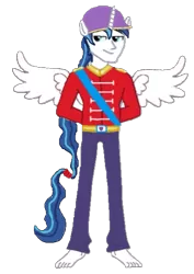 Size: 423x597 | Tagged: safe, artist:loomytyranny, derpibooru import, shining armor, alicorn, hybrid, equestria girls, 1000 hours in ms paint, barefoot, canada, commander, equestria, feet, image, monarch, monarchist, monarchy, png, soldier, solo, wings