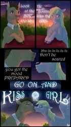 Size: 1200x2150 | Tagged: safe, artist:ravenie, derpibooru import, derpy hooves, doctor whooves, time turner, earth pony, pegasus, pony, blushing, bowtie, comic, commission, crossover, disney, doctorderpy, eyes closed, female, grass, image, kiss the girl, kissing, male, mare, moon, night, png, shipping, stallion, stars, straight, table, the little mermaid, unshorn fetlocks, ych result