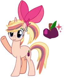 Size: 940x1136 | Tagged: safe, artist:venomous-cookietwt, derpibooru import, oc, unofficial characters only, pony, unicorn, bow, female, hair bow, image, magical lesbian spawn, mare, offspring, parent:applejack, parent:twilight sparkle, parents:twijack, png, simple background, solo, transparent background