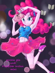 Size: 1668x2224 | Tagged: safe, artist:xjleiu, derpibooru import, fluttershy, pinkie pie, rarity, sci-twi, sunset shimmer, twilight sparkle, equestria girls, equestria girls series, spring breakdown, spoiler:eqg series (season 2), armpits, balloon, belly button, breasts, busty pinkie pie, camera, clothes, feet, female, fujifilm, hairpin, image, midriff, photo, picture, png, sandals, schrödinger's pantsu, skirt, skirt lift, sleeveless, solo, tanktop, when you see it