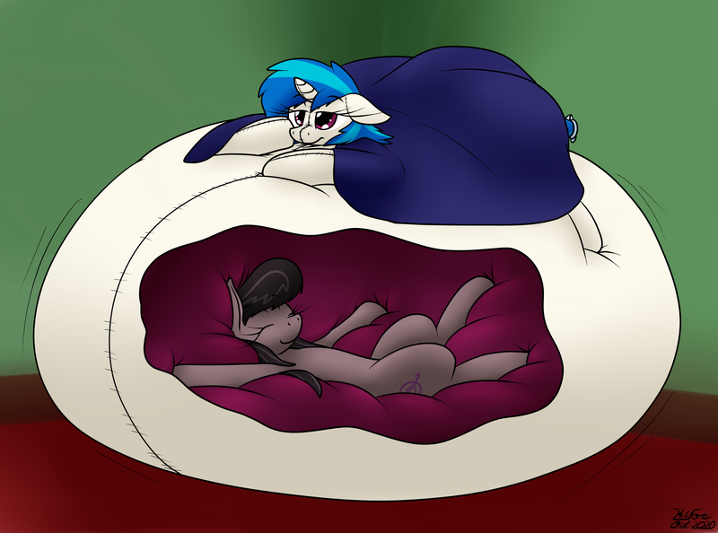 Size: 2611x1938 | Tagged: questionable, artist:the-furry-railfan, derpibooru import, octavia melody, vinyl scratch, earth pony, original species, plush pony, pony, unicorn, bedroom, belly, belly bed, big belly, blanket, endosoma, huge belly, image, impossibly large belly, inflatable, inflation, interior, non-fatal vore, plushie, plushification, png, sleeping, soft vore, squishy, vinyl pred, vore, x-ray