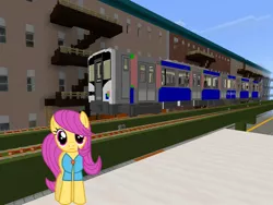 Size: 2048x1536 | Tagged: safe, artist:magister39, artist:topsangtheman, derpibooru import, pursey pink, earth pony, pony, apartment, female, image, jpeg, looking at you, minecraft, solo, train