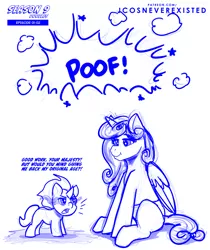 Size: 861x1024 | Tagged: safe, artist:jcosneverexisted, derpibooru import, king sombra, princess flurry heart, alicorn, pony, the beginning of the end, age regression, age swap, angry, baby, baby pony, colt, colt sombra, dialogue, diaper, female, image, jpeg, male, role reversal, season 9 doodles, sitting