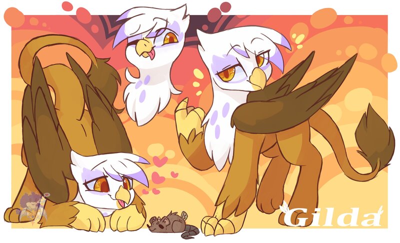 Size: 2952x1793 | Tagged: safe, artist:drawtheuniverse, derpibooru import, gilda, gryphon, mouse, :p, beckoning, behaving like a cat, bust, catbird, colored pupils, cute, face down ass up, female, gildadorable, heart, image, jpeg, one eye closed, portrait, solo, tongue out, wink