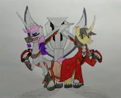 Size: 2897x2340 | Tagged: safe, artist:bsw421, derpibooru import, oc, oc:captain marvelous, oc:tormenta, pony, undead, unicorn, zombie, zombie pony, clothes, curved horn, egypt, egyptian, egyptian pony, horn, image, jpeg, photo, pirate, power rangers, saber, skirt, super sentai, weapon
