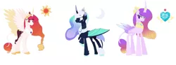 Size: 1280x478 | Tagged: safe, artist:lilaclavender18, artist:selenaede, derpibooru import, princess cadance, princess celestia, princess luna, alicorn, changepony, hybrid, pony, alternate design, base used, bat wings, cloven hooves, crown, image, jewelry, jpeg, leonine tail, regalia, simple background, species swap, unshorn fetlocks, white background, wings