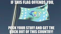 Size: 1280x720 | Tagged: safe, derpibooru import, edit, caption, equestrian flag, flag, flag pole, flag waving, if this offends you, image, image macro, jpeg, meme, patriotism, text