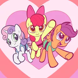 Size: 2080x2080 | Tagged: safe, artist:pfeffaroo, derpibooru import, apple bloom, scootaloo, sweetie belle, earth pony, pegasus, pony, unicorn, adorabloom, bow, clothes, cosplay, costume, crossover, cute, cutealoo, cutie mark crusaders, diasweetes, dress, female, filly, hair bow, heart, high res, image, open mouth, png, the powerpuff girls