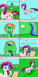 Size: 1280x2560 | Tagged: safe, artist:eternaljonathan, author:bigonionbean, derpibooru import, applejack, pinkie pie, rainbow dash, rarity, oc, oc:party fashion, oc:streaking sour apple, earth pony, pegasus, pony, unicorn, comic:super party fusion, butt, canterlot, canterlot castle, clipboard, comic, commissioner:bigonionbean, cutie mark, dialogue, female, flank, fusion, fusion:party fashion, fusion:streaking sour apple, huge butt, image, jiggle, jpeg, large butt, magic, mare, plot, potion, quill pen, thicc ass, wings