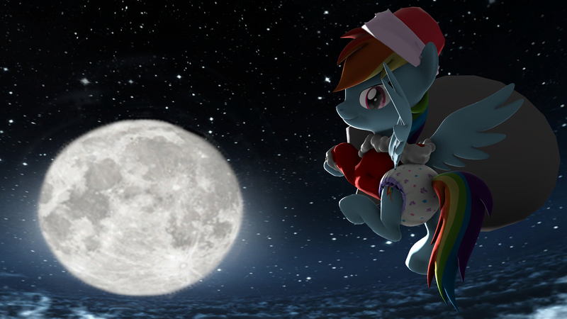 Size: 1920x1080 | Tagged: source needed, questionable, anonymous artist, derpibooru import, rainbow dash, pegasus, pony, 3d, christmas, clothes, costume, diaper, diaper fetish, fetish, full moon, holiday, image, looking at you, moon, png, santa costume, source filmmaker