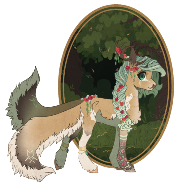 Size: 1065x1112 | Tagged: safe, artist:lunawolf28, derpibooru import, oc, oc:luna wolf, unofficial characters only, pegasus, pony, antlers, braid, female, flower, flower in hair, image, png, simple background, solo, transparent background, two tails