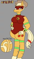 Size: 750x1298 | Tagged: safe, artist:bradythefnaffan, derpibooru import, applejack, anthro, earth pony, pony, unguligrade anthro, appleball, ball, female, image, jpeg, mare, morph ball, solo