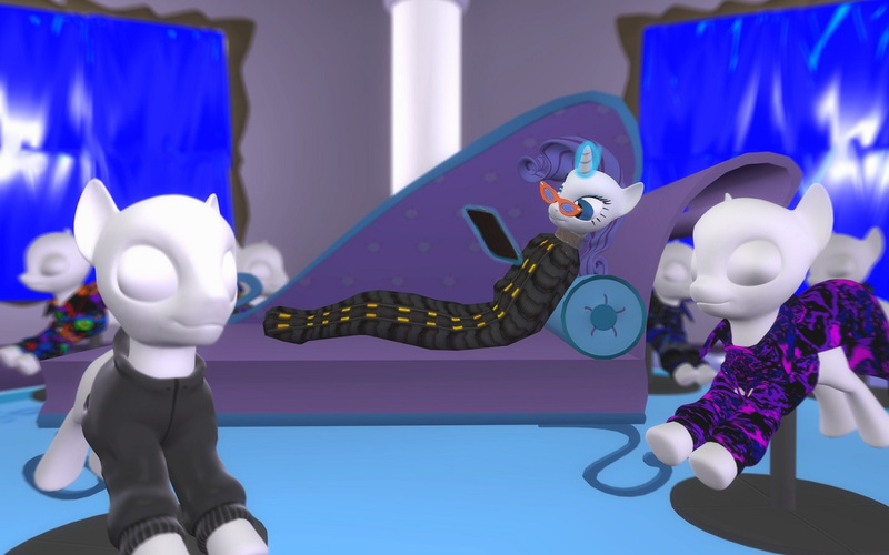 Size: 1344x840 | Tagged: suggestive, artist:thegoldenmonk, deleted from derpibooru, derpibooru import, rarity, anthro, unicorn, 3d, bondage, clipboard, clothes, collar, couch, glasses, gmod, happy bondage, image, jpeg, latex, levitation, lying down, magic, mannequin, permanent bondage, securu sack, sleepsack, solo, story included, telekinesis