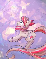 Size: 2235x2900 | Tagged: safe, artist:mirroredsea, banned from derpibooru, deleted from derpibooru, derpibooru import, angel wings, pegasus, pony, top bolt, abstract background, bow, bracelet, cute, eye clipping through hair, female, hair bow, image, jewelry, looking up, mare, png, side view, smiling, solo
