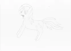 Size: 7008x4976 | Tagged: safe, artist:frequencywavelength, derpibooru import, oc, oc:cosmic spark, unofficial characters only, pony, unicorn, comments locked down, female, image, jpeg, lineart, mare, monochrome, pencil drawing, shocked, solo, traditional art
