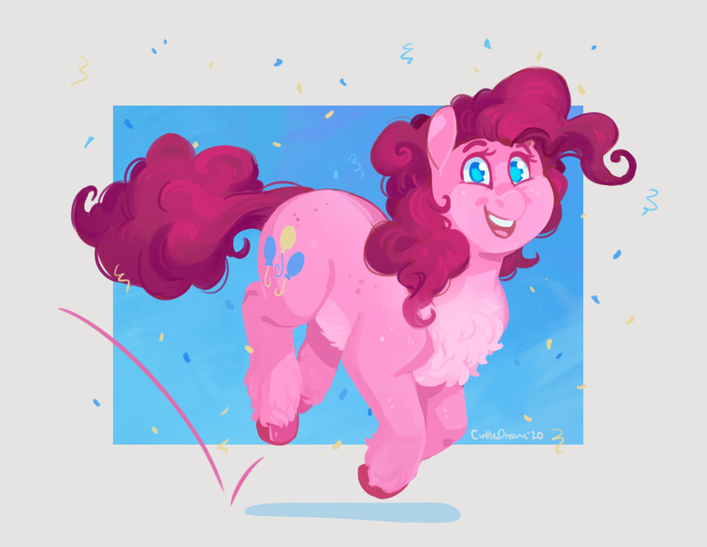 Size: 2200x1700 | Tagged: safe, artist:cuttledreams, derpibooru import, pinkie pie, earth pony, pony, belly fluff, chest fluff, confetti, cute, diapinkes, female, image, jpeg, leg fluff, mare, solo, unshorn fetlocks