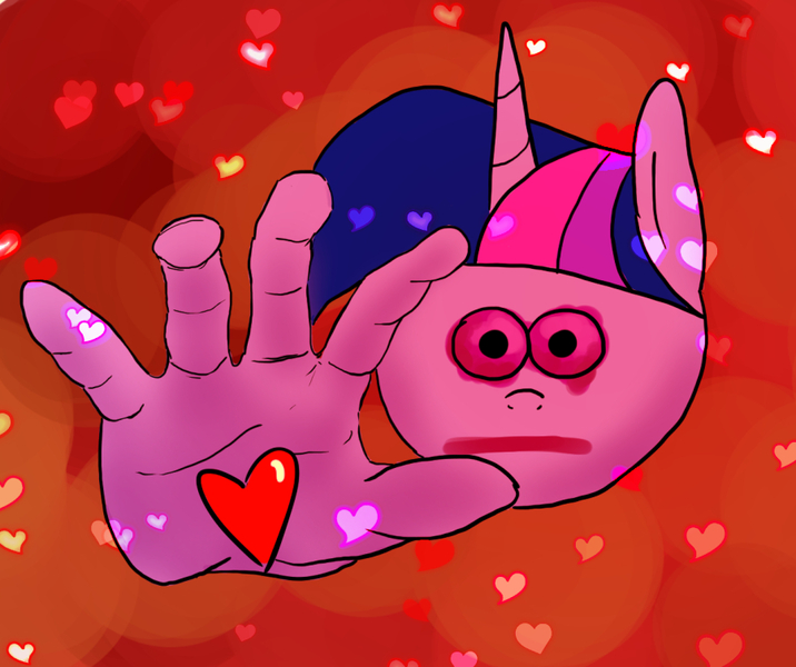 Size: 900x754 | Tagged: safe, artist:slamjam, derpibooru import, twilight sparkle, bloodshot eyes, cursed emoji, heart, holiday, image, jpeg, looking at you, meme, valentine's day, vibe check