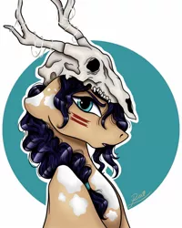 Size: 1080x1350 | Tagged: safe, alternate version, artist:pony_riart, derpibooru import, oc, unofficial characters only, earth pony, pony, abstract background, antlers, bust, colored, earth pony oc, face paint, image, inktober, inktober 2020, jpeg, skull, solo