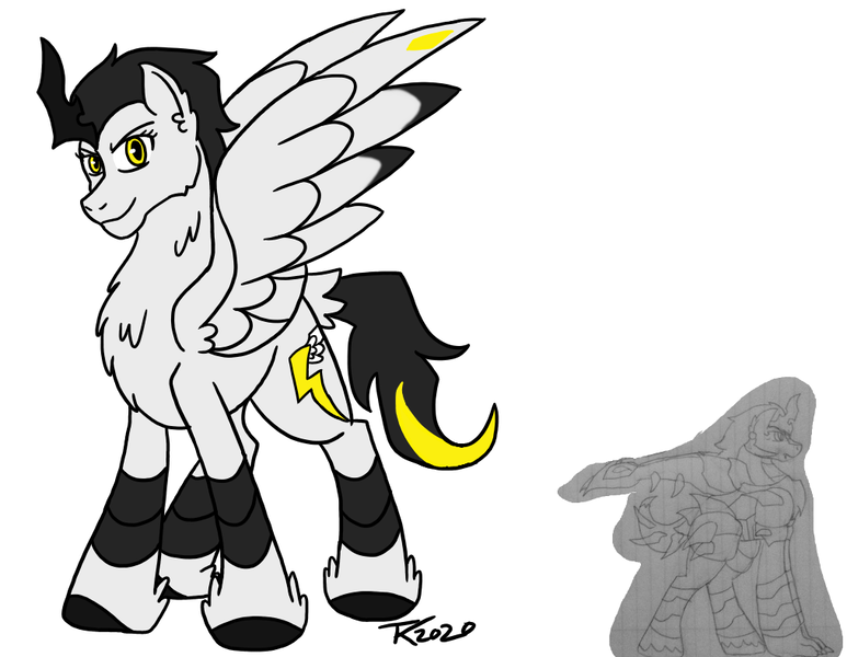 Size: 1015x788 | Tagged: safe, artist:lionpatriot, derpibooru import, ponified, alicorn, pony, alicornified, amalgamverse, balkzardan, godzilla (series), image, png, race swap, sword horn