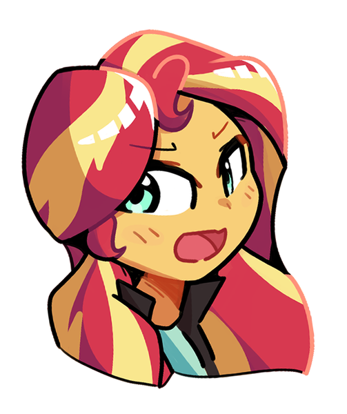 Size: 595x710 | Tagged: safe, artist:kindakismet, derpibooru import, sunset shimmer, equestria girls, bust, female, image, open mouth, png, portrait, simple background, solo, white background