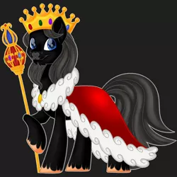 Size: 1600x1600 | Tagged: safe, artist:missmele-madness, derpibooru import, oc, oc:blackbird, earth pony, pony, crown, facial hair, gray background, image, jewelry, jpeg, male, moustache, regalia, scepter, simple background, solo, stallion