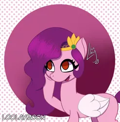 Size: 2026x2048 | Tagged: safe, artist:loolaymoon, derpibooru import, pipp petals, pegasus, pony, abstract background, adorapipp, cute, female, g5, high res, image, jpeg, mare, open mouth, raised hoof, signature, solo, text