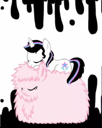 Size: 1000x1250 | Tagged: safe, artist:rxndxm.artist, derpibooru import, oc, oc:fluffle puff, oc:shooting star, unofficial characters only, earth pony, pony, unicorn, duo, eyes closed, image, jpeg, lying down, ponies riding ponies, prone, riding, sleeping