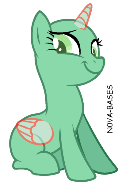 Size: 688x952 | Tagged: safe, artist:n0va-bases, derpibooru import, oc, unofficial characters only, alicorn, pony, alicorn oc, bald, base, eyelashes, female, horn, image, mare, png, simple background, sitting, smiling, solo, transparent background, wings