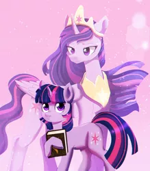 Size: 3000x3429 | Tagged: safe, artist:rizzych, derpibooru import, princess twilight 2.0, twilight sparkle, twilight sparkle (alicorn), alicorn, unicorn, the last problem, beautiful, book, duality, happy birthday mlp:fim, image, jpeg, mlp fim's tenth anniversary, older, older twilight, self ponidox, simple background, unicorn twilight