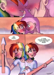 Size: 2978x4096 | Tagged: safe, artist:ringteam, derpibooru import, fluttershy, rainbow dash, human, comic:a certain confession, blushing, comic, eyes closed, female, flutterdash, humanized, image, jpeg, kissing, lesbian, shipping, speech bubble