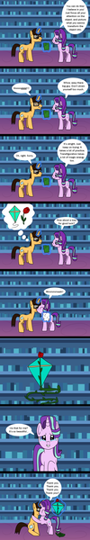 Size: 1024x6144 | Tagged: safe, artist:platinumdrop, derpibooru import, starlight glimmer, oc, oc:brandon, canon x oc, comic, dialogue, flower, hug, image, kissing, kiss on the cheek, kite, magic, png, request, rose, shipping, speech bubble, thought bubble, transfiguration