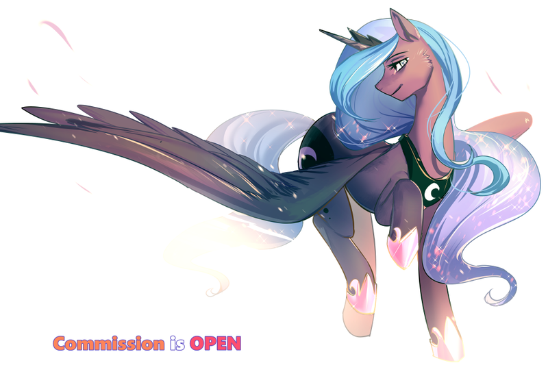 Size: 990x699 | Tagged: safe, artist:bakki, derpibooru import, princess luna, alicorn, pony, cheek fluff, commission, female, image, mare, png, profile, simple background, solo, spread wings, white background, wings