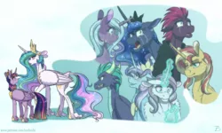 Size: 2416x1452 | Tagged: safe, artist:inuhoshi-to-darkpen, derpibooru import, idw, gaius (dragon), potion nova, princess celestia, princess flurry heart, princess luna, radiant hope, sunset shimmer, tempest shadow, twilight sparkle, twilight sparkle (alicorn), alicorn, dragon, unicorn, my little pony: pony life, alternate universe, angry, chest fluff, crown, crying, ear fluff, female, floppy ears, glowing horn, hoof fluff, hoof shoes, horn, image, jewelry, leonine tail, magic, png, regalia, royal sisters, siblings, sisters, tail feathers, telekinesis, unshorn fetlocks, wing fluff