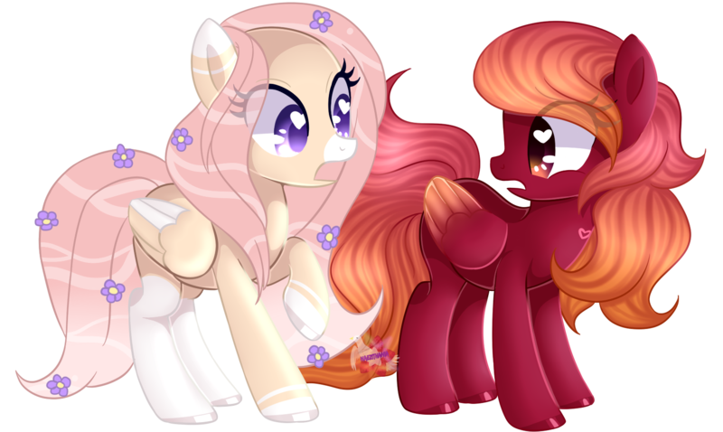 Size: 1620x968 | Tagged: safe, artist:naezithania, derpibooru import, oc, oc:florie, oc:linaria, unofficial characters only, pegasus, pony, female, image, mare, png, simple background, transparent background, two toned wings, wings