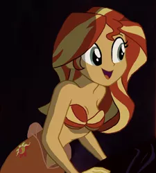 Size: 914x1015 | Tagged: safe, artist:zarxnos, derpibooru import, edit, sunset shimmer, mermaid, fanfic:sunset shimmer discovers her feet, equestria girls, adorasexy, bare shoulders, bra, breasts, cleavage, close-up, clothes, crossover, cute, female, happy, image, jpeg, mermaid tail, mermaidized, seashell, seashell bra, sexy, shimmerbetes, solo, species swap, strapless bikini, strapless bra, stupid sexy sunset shimmer, the little mermaid, underwear