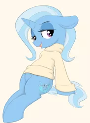 Size: 1604x2194 | Tagged: safe, artist:wallswallswalls, derpibooru import, trixie, unicorn, clothes, floppy ears, image, png, sitting, solo, sweater