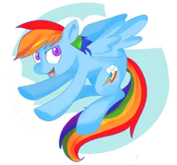 Size: 500x466 | Tagged: safe, artist:blynxee, derpibooru import, rainbow dash, pegasus, pony, backwards cutie mark, circle background, colored pupils, female, flying, image, mare, png, simple background, solo, transparent background