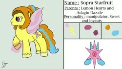 Size: 1280x720 | Tagged: safe, artist:schumette14, derpibooru import, oc, oc:sopra starfruit, siren, first design, image, jpeg, magic, magical lesbian spawn, next generation, offspring, parent:adagio dazzle, parent:lemon hearts, parents:adagiohearts, parents:lemondazzle