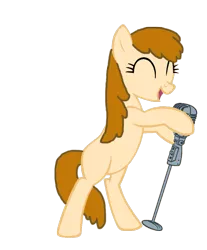 Size: 814x982 | Tagged: safe, artist:sachidashie, derpibooru import, oc, oc:aggie, unofficial characters only, earth pony, pony, bipedal, earth pony oc, eyes closed, female, image, mare, microphone, png, simple background, singing, solo, transparent background