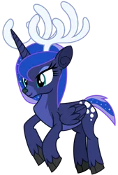 Size: 1024x1513 | Tagged: safe, artist:emeraldblast63, derpibooru import, princess luna, deer, deer pony, original species, peryton, reindeer, image, png, reindeerified, simple background, solo, species swap, transparent background