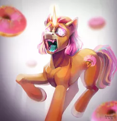 Size: 1535x1589 | Tagged: safe, artist:annna markarova, derpibooru import, oc, unofficial characters only, pegasus, pony, unicorn, donut, food, image, jpeg, solo