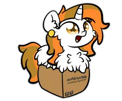 Size: 3250x2688 | Tagged: safe, artist:kimjoman, derpibooru import, part of a set, oc, oc:aurora shinespark, unofficial characters only, pony, unicorn, box, chest fluff, commission, cute, female, fluffy, if i fits i sits, image, mare, monty python, png, pony in a box, reference, simple background, solo, spanish inquisition, transparent background, ych result