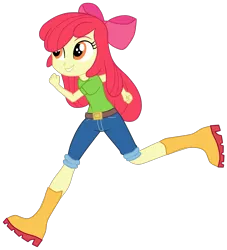 Size: 2034x2239 | Tagged: safe, artist:gmaplay, derpibooru import, apple bloom, equestria girls, apple bloom's bow, boots, bow, clothes, hair bow, image, jeans, music in my ears, pants, png, running, shirt, shoes, simple background, solo, transparent background, vector