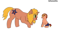 Size: 1280x720 | Tagged: safe, artist:schumette14, derpibooru import, oc, oc:jonagold, oc:lustre elstar, unofficial characters only, earth pony, pony, unicorn, baby, baby pony, brother and sister, female, image, magical lesbian spawn, male, next generation, offspring, parent:applejack, parent:twilight sparkle, parents:twijack, png, siblings, simple background, story included, transparent background
