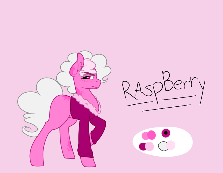 Size: 960x743 | Tagged: safe, artist:cyrinthia, derpibooru import, oc, oc:raspberry frapuccino, earth pony, pony, female, image, magical lesbian spawn, mare, offspring, parent:fleetfoot, parent:pinkie pie, pink background, png, simple background, solo