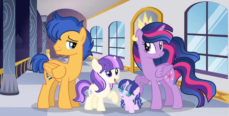 Size: 1280x650 | Tagged: safe, artist:aurorastarsentryyt, derpibooru import, flash sentry, twilight sparkle, twilight sparkle (alicorn), oc, oc:aurora star sentry, oc:star twirl sparkle, alicorn, pegasus, pony, baby, baby pony, crown, ethereal mane, female, filly, flashlight, image, jewelry, jpeg, male, mare, offspring, parent:flash sentry, parent:twilight sparkle, parents:flashlight, regalia, shipping, stallion, straight, ultimate twilight