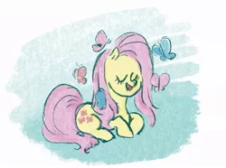 Size: 924x687 | Tagged: safe, artist:laya-21, derpibooru import, fluttershy, butterfly, insect, pegasus, pony, image, jpeg, solo