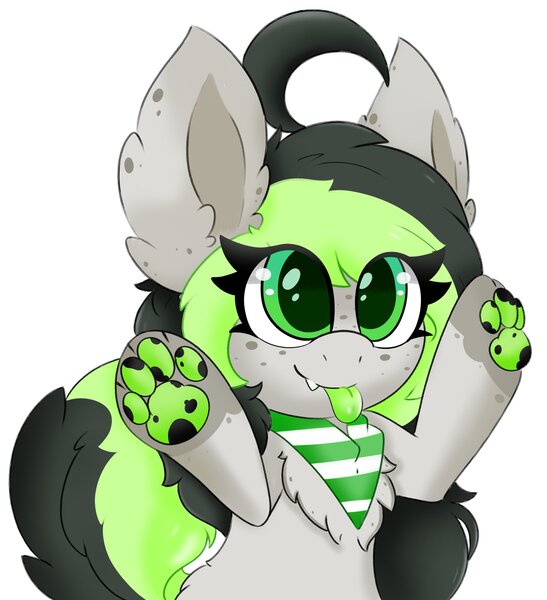 Size: 2736x3000 | Tagged: safe, artist:pegamutt, derpibooru import, oc, oc:bree, oc:bree jetpaw, pegasus, big ears, clothes, colored tongue, cowlick, curly tail, fangs, fluffy, freckles, image, jpeg, paws, pegamutt, scarf, solo, spots, tongue out